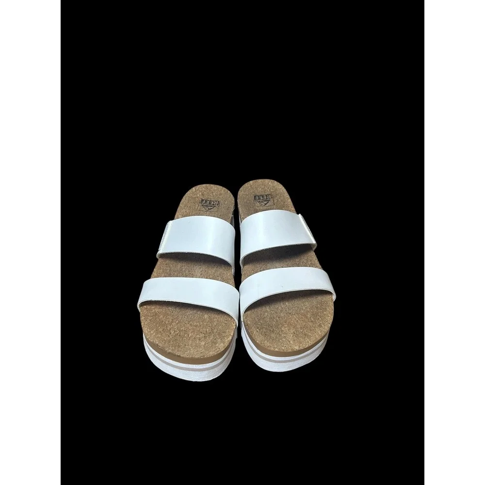 Reef Vista Hi White Platform Sandals Vegan Leather Cork Footbed Slides Size 12